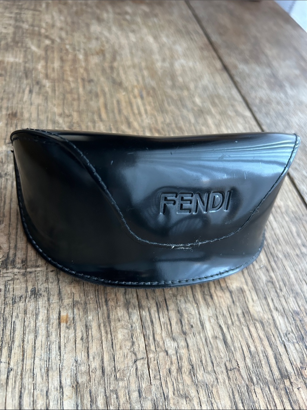 Fendi Clamshell Vintage Y2K Black Glossy Finish Sunglasses Pouch. Fuzzy Closure